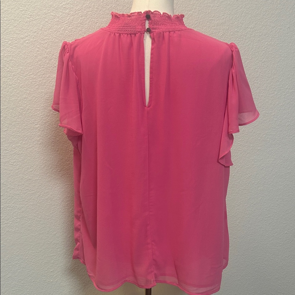 1. State Hot Pink Mock Neck Keyhole Ruffle Sleeve Blouse - Picture 10 of 12